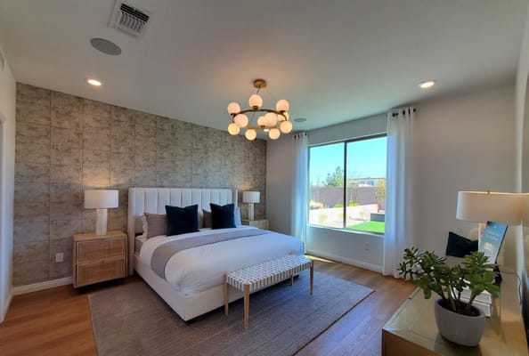 Bright and modern bedroom in a senior living facility