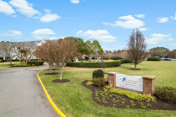 Entrance of Discovery Commons Virginia Beach with landscaping