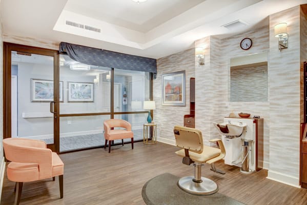Hair salon area in a senior living facility