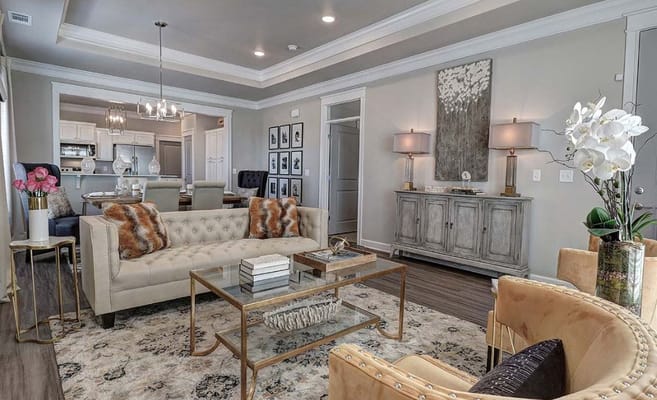 Elegant interior common area with seating