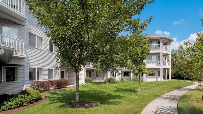 Well-maintained outdoor space with trees and a pathway