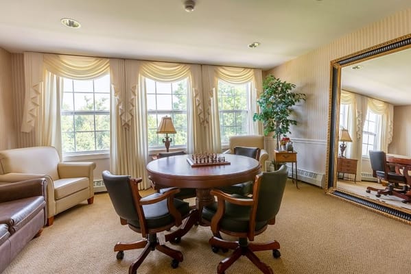 Bright interior of a common area with chess table