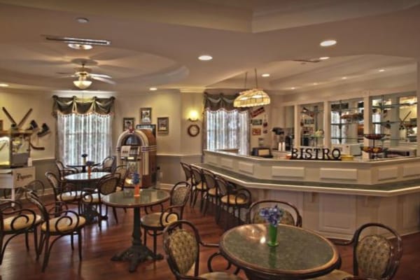 Interior view of a bistro area in a senior living facility