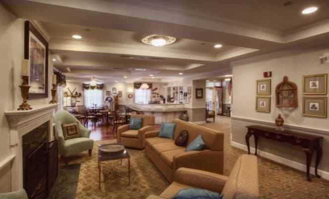 Common area lounge with seating and decor