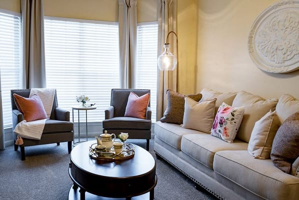 Bright living room with comfortable seating and decor