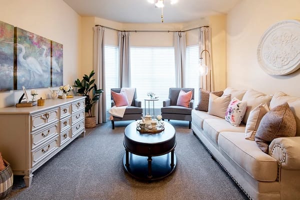 Cozy interior living room area with seating and décor