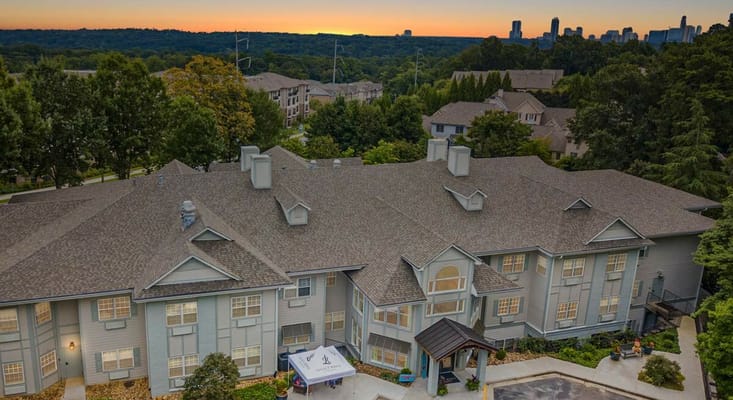 Aerial view of Legacy Ridge at Buckhead facility at sunset