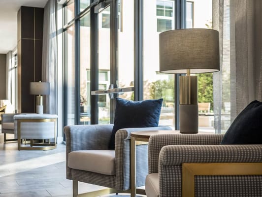 A cozy common area in a senior living facility