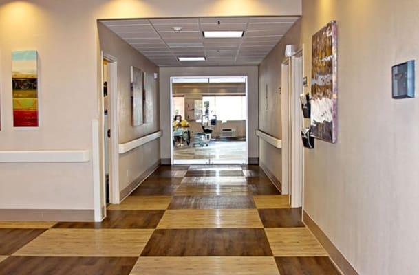 Modern hallway with artwork and accessible features