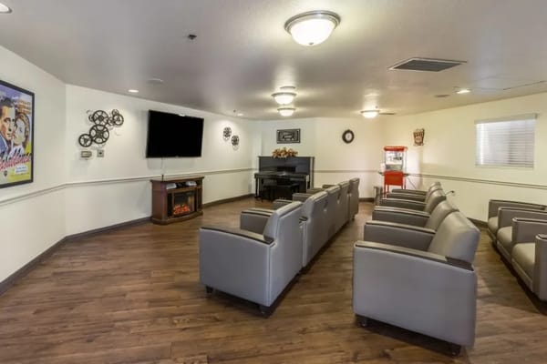 Bright indoor common area with comfortable seating