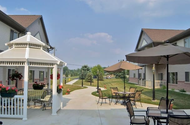 Outdoor area with gazebo and seating at a retirement community