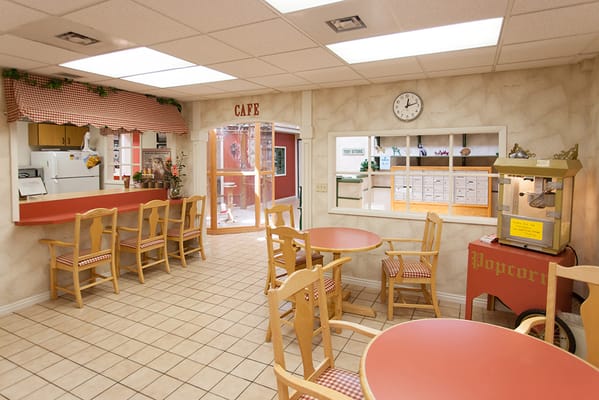 Interior view of a café area with seating