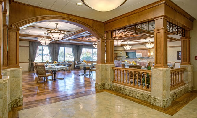 Bright common area in an assisted living facility