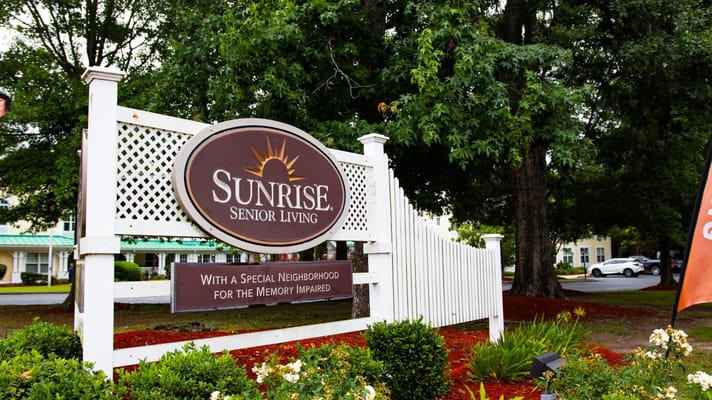 Building sign for Sunrise Senior Living facility