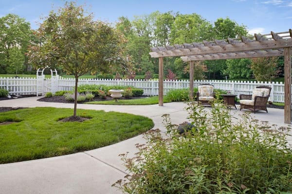 Beautiful outdoor space with seating area and greenery