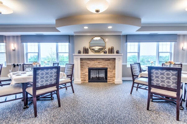 Dining area with tables set for a meal