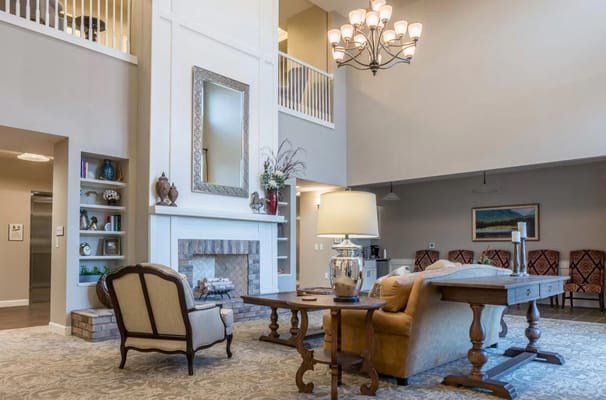 Spacious living room with a fireplace and elegant furnishings