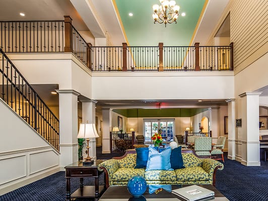 Interior view of a common area with seating