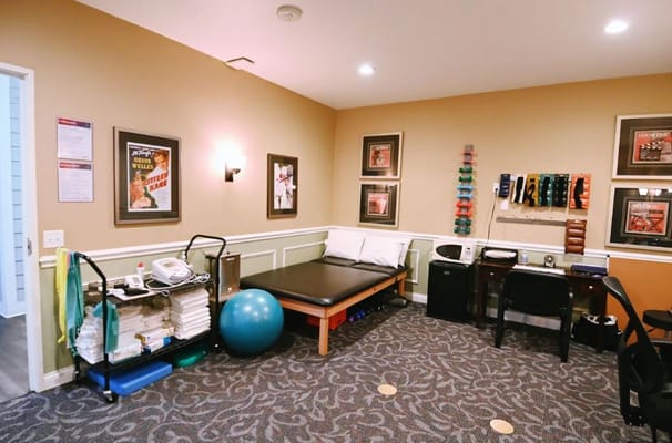 Interior view of a therapy room with equipment