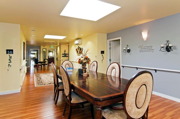 Well-lit dining area with elegant table settings
