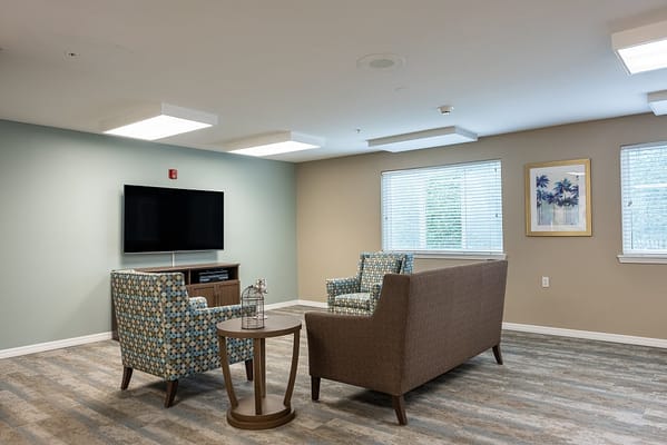 Bright interior lounge area with seating