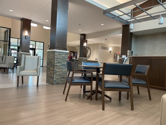 Bright interior of a common area with seating