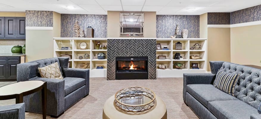 Cozy common area with fireplace and seating