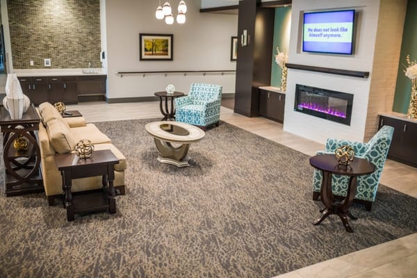 Bright interior of a common area with seating