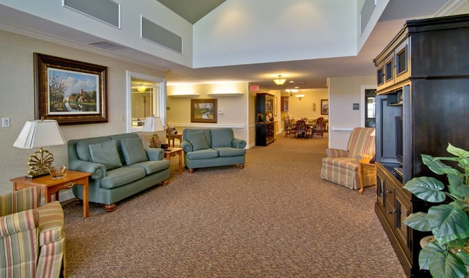 Interior view of a common area with seating