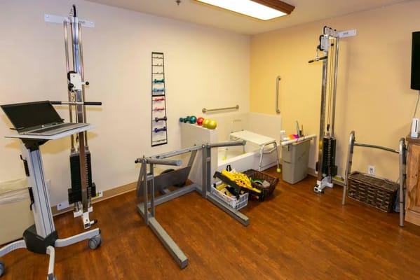 Therapy room with exercise equipment and therapy tools