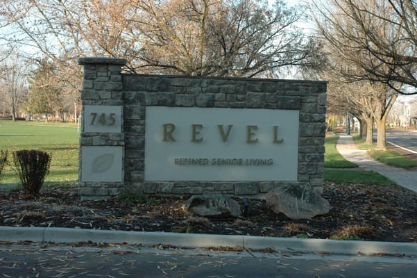 Sign for Revel senior living facility