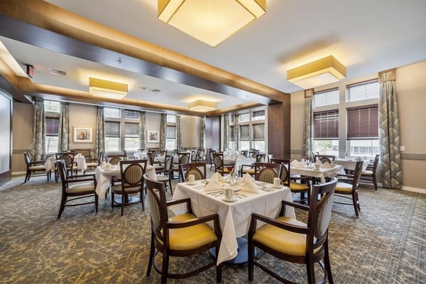 Elegant dining room set up for residents