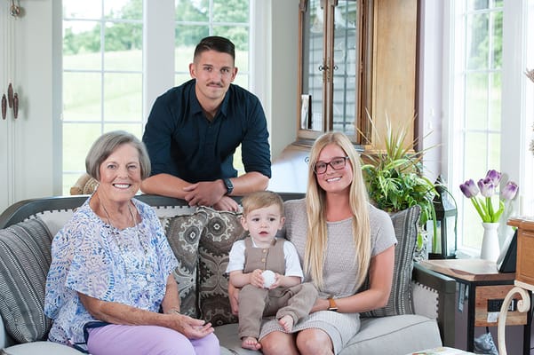 Family gathering in a bright common area