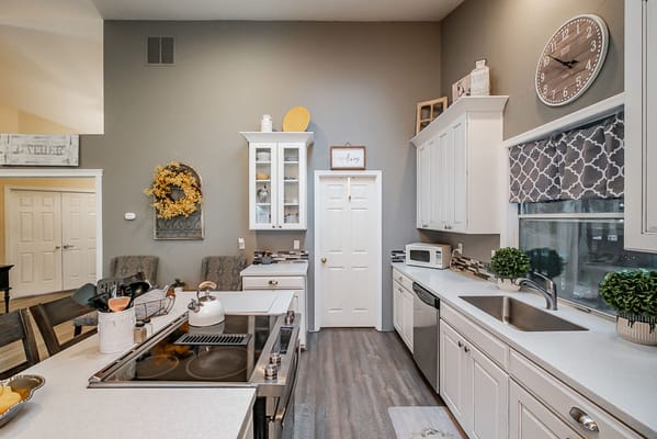 Bright kitchen area in a senior care facility