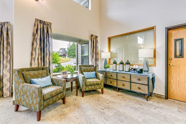 Cozy interior seating area with natural light