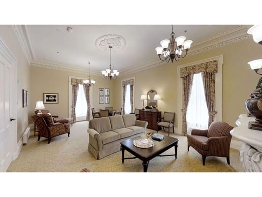 Cozy common area with seating and soft lighting