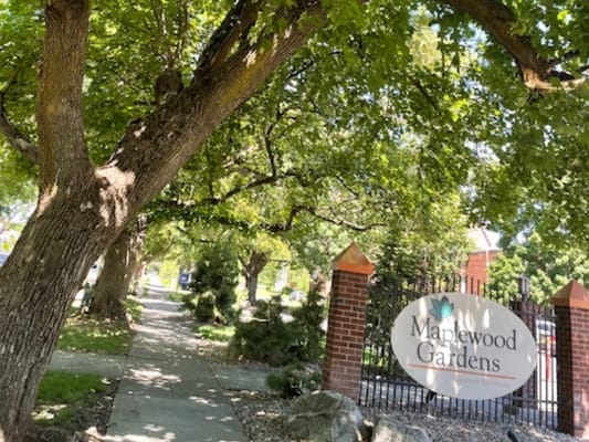 Facade of Maplewood Gardens under lush trees