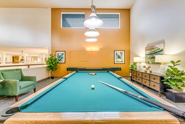 Interior view of a billiards table in a lounge area