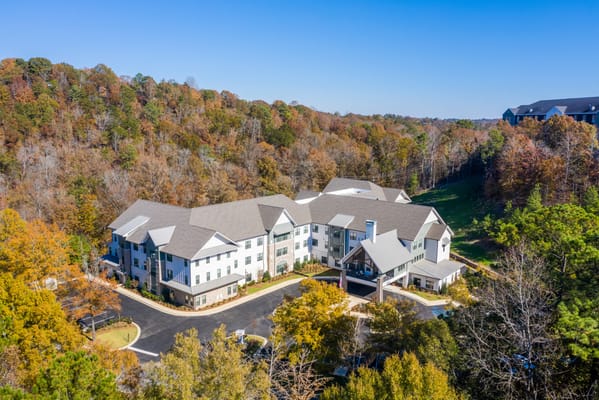 Aerial view of Longleaf Liberty Park surrounded by trees
