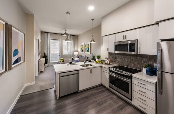 Modern kitchen in an assisted living facility apartment