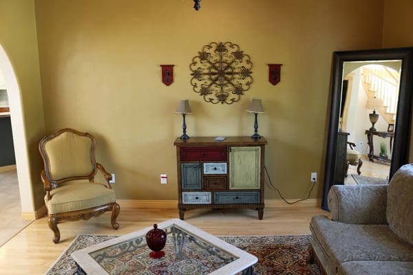 Cozy living room with decorative furniture and lighting