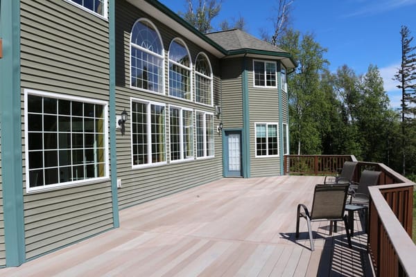 Exterior view of a spacious deck attached to a facility