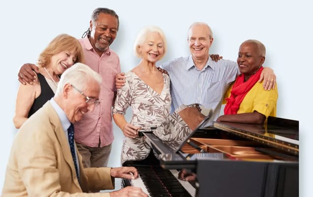 Residents enjoying music together in a common area