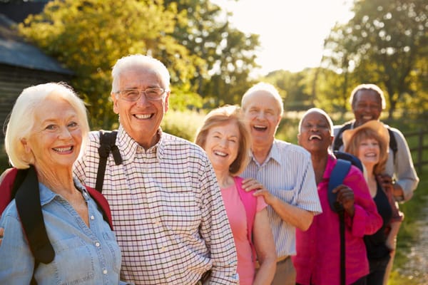 Group of happy seniors enjoying a sunny day outdoors