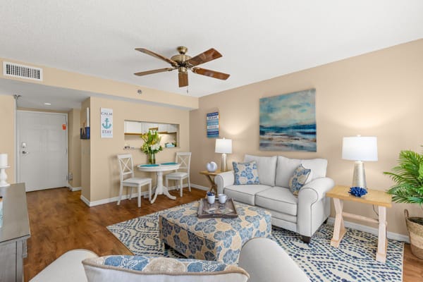 Cozy living room setup in a senior living unit