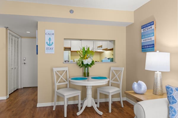 Cozy interior of a resident room with a dining area