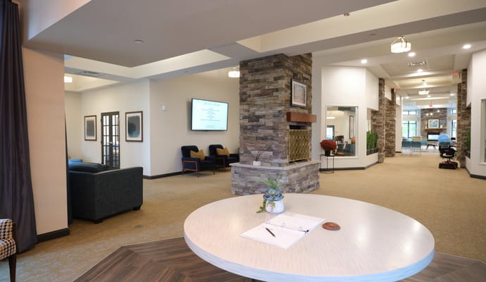 Interior view of a welcoming common area with seating