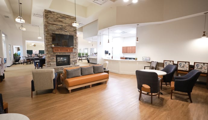 Interior common area with seating and tables