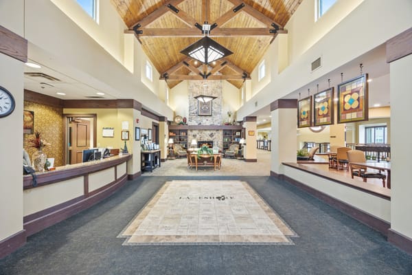 Bright and spacious lobby area with high ceilings