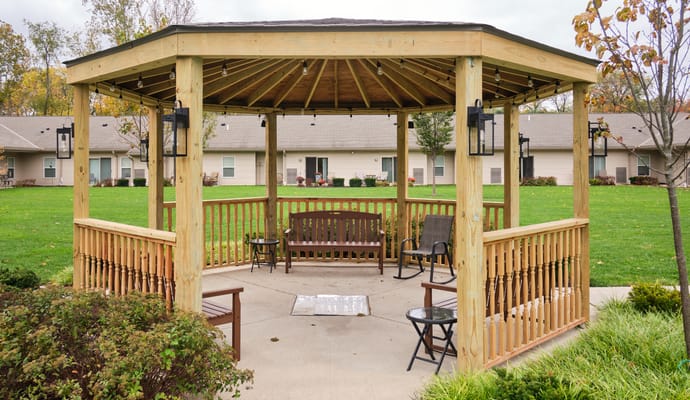 Wooden gazebo in an outdoor space